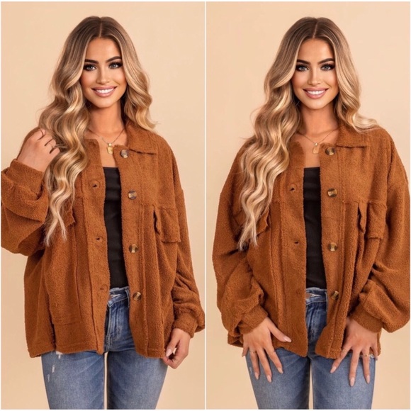 Blossom Boutique Tops - 1 LEFT Teddy Women’s Fall Cognac Camel Ultra Soft Comfy Trendy Must Have Shacket